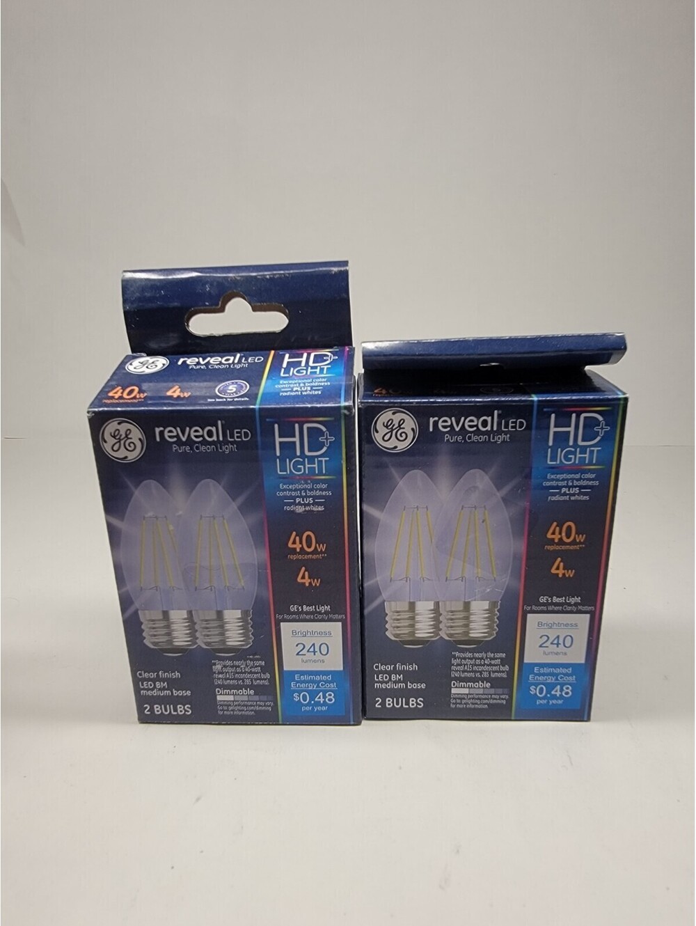 2 GE REVEAL HD+ 40-Watt Clear Blunt Tip LED Light Bulbs - 240 Lumens